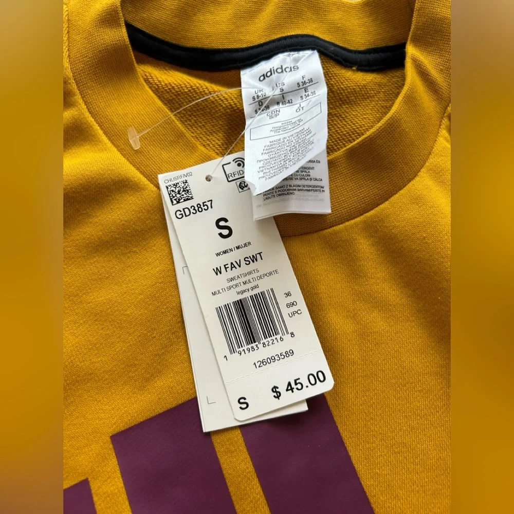 ADIDAS Sweatshirt. Size Small. NEW. Mustard Color - Picture 3 of 9